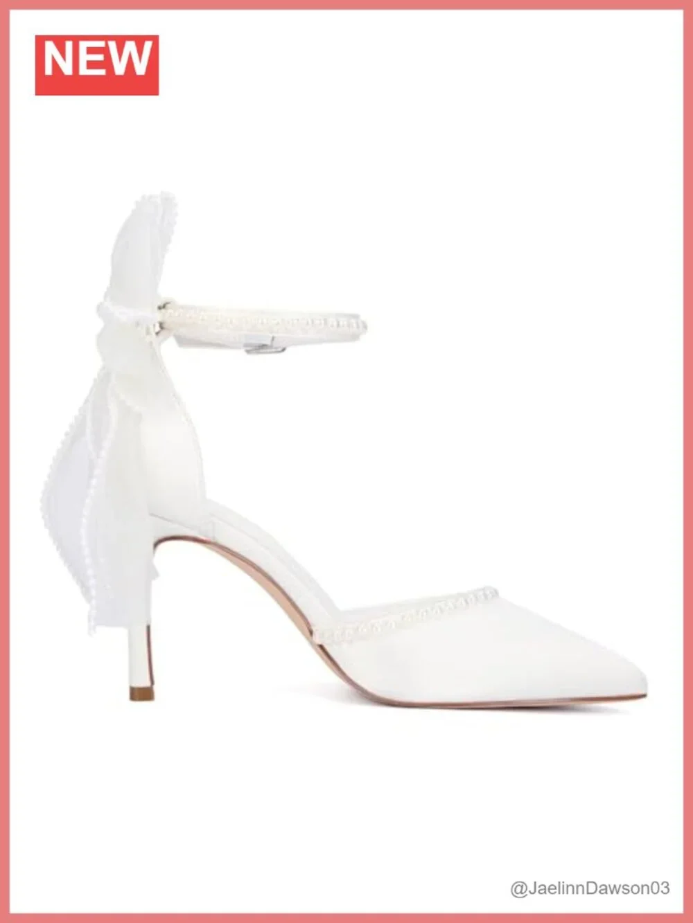 Women's Pearl Satin Heels Ankle Strap Bridal Pumps Pointed Toe Low Heel